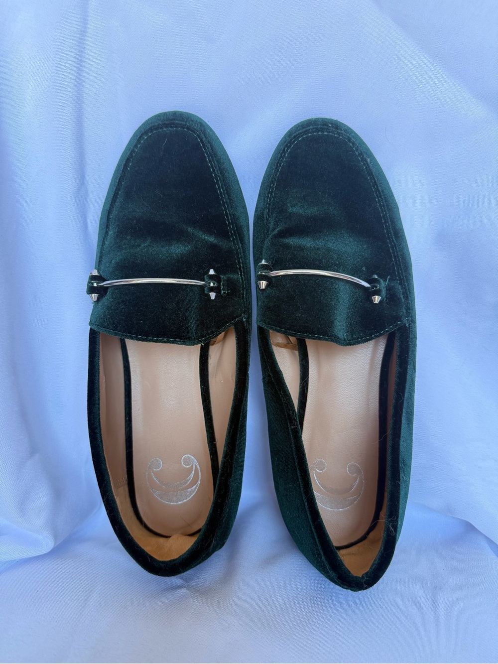 Charming Charlie Emerald Green Velvet Horsebit Loafers Size 7 - Picture 2 of 9